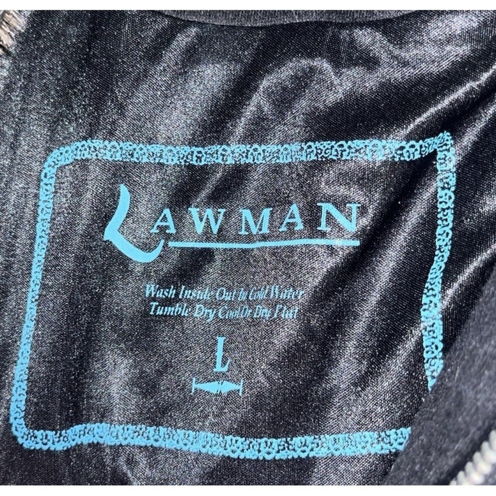 Lawman Jeans‎ Black Full Zip Vest Faux Fur Hood Sz Large Womens Bling Cross - Picture 3 of 5